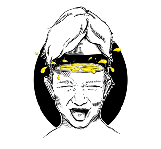 Head of a child that opens and you see a yellow lemon inside.