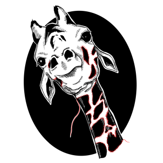 A Giraffe head and neck with the patches sewed on.